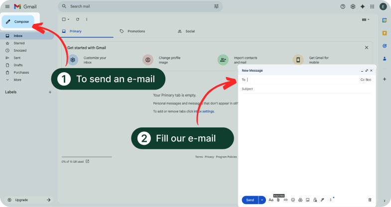 Email interface showing where to compose